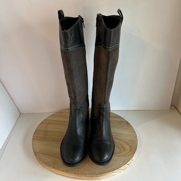 Seychelles Black & Gray Genuine Leather Suede Zip Up Riding Boots Size 9 - Picture 4 of 16